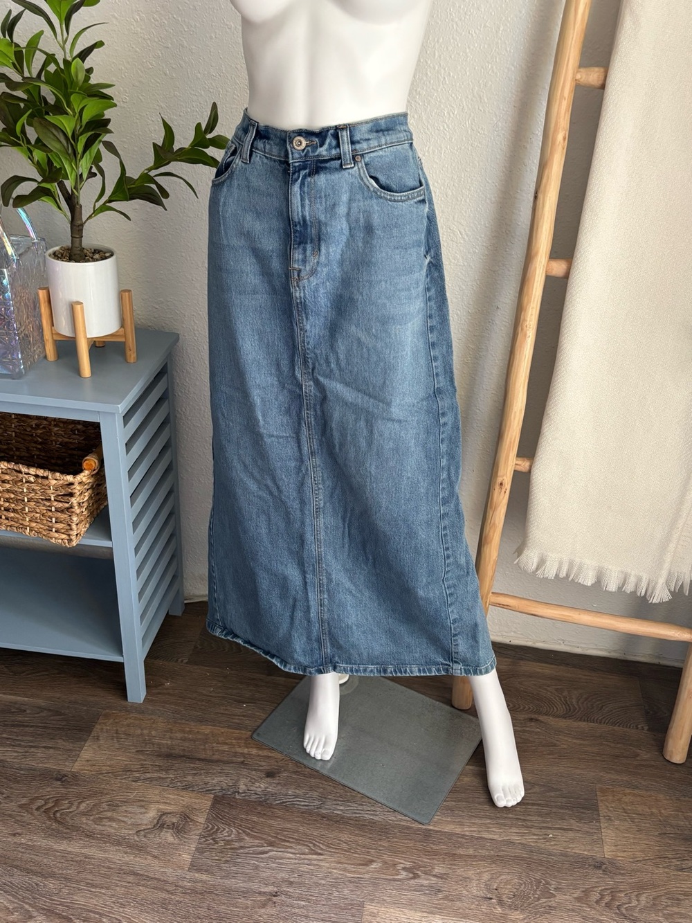 High-Rise Long Denim Skirt - Classic Blue - Picture 5 of 5